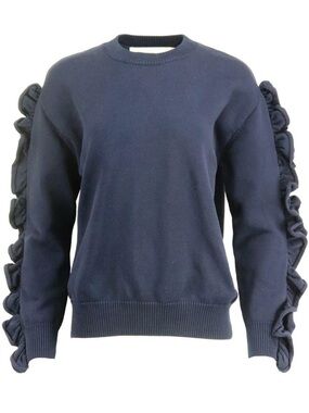 Victoria, Victoria Beckham Ruffle Trimmed Ribbed Knit Sweater size 2